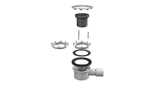 BONOMINI - Desagüe de ducha con tapa - De brida aireada y plana - Sifón húmedo con orificio 90 mm - Desagüe 40-50 mm de conexión - Tapa cromada 120 mm