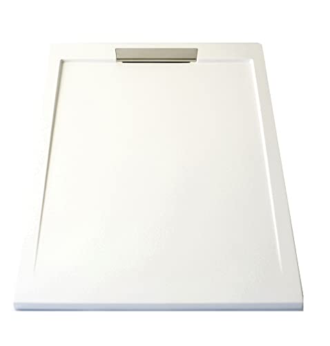 NEBADOON | Plato de Ducha 70x180 Modelo Palermo II – Plato Ducha Resina con Textura Pizarra y Extraplano – Plato de Ducha Blanco 70x180 cm – Incluye Válvula Desagüe y Rejilla