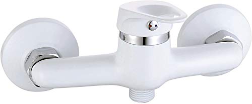 ATHEN - Grifo mezclador monomando para ducha estándar, color blanco y cromo