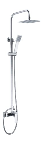IMEX - Columna de ducha, Conjunto Monomando Ducha compuesto por barra de ducha, teleducha, rociador, flexo con altura regulable Cromo serie BALI - BDI017