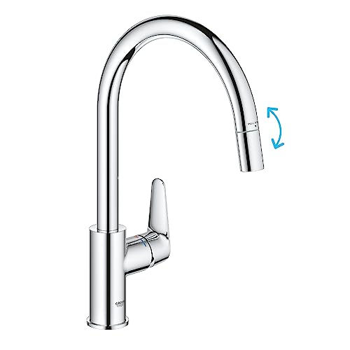 GROHE Start Curve- Grifo cocina (caño alto extraíble, forma C, giro 360°, instalación QuickFix, limitador caudal ecológico), cromo, 305620000