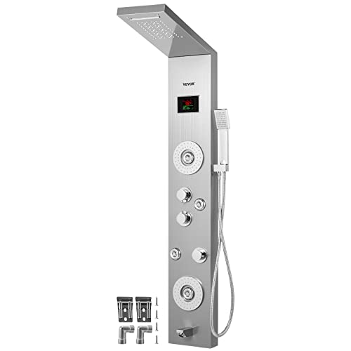 Happybuy Columna Ducha Columna de Hidromasaje en Aluminio, Columna Hidromasaje, Columna de Hidromasaje de Ducha de Cascada de Acero Inoxidable, Color Plata, 6 en 1