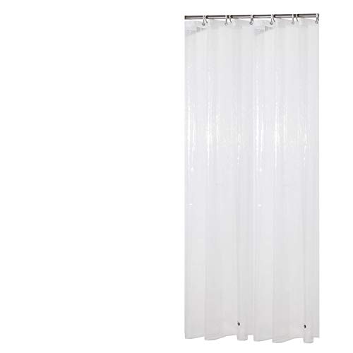 Sfoothome - Cortina de ducha impermeable, tela de poliéster, anti-moho, lavable, con ojales inoxidables, anillas de cortina de plástico y dobladillo pesado, transparente, 90 x 180cm