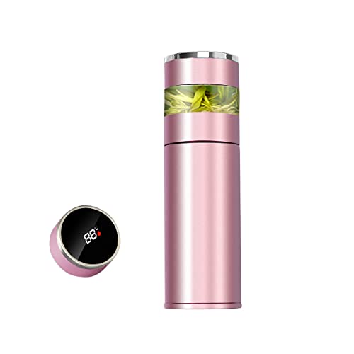Botella infusora de té – Termo de café – Botella de agua inteligente deportiva con pantalla LED de temperatura – Taza de té de viaje con filtro de acero inoxidable (rosa)