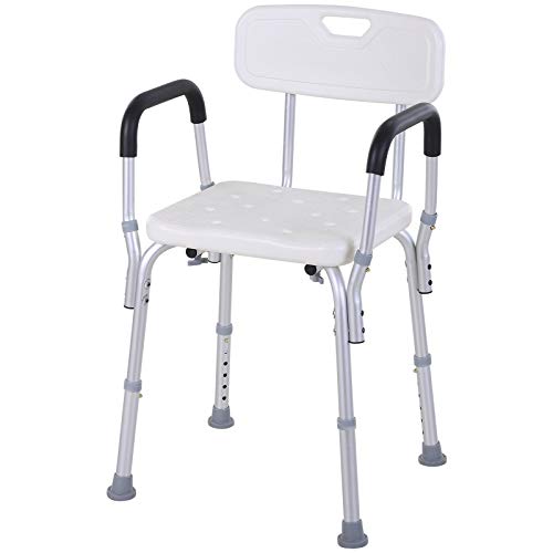 HOMCOM Silla para Ducha Regulable en Altura con Reposabrazos y Respaldo 51,5x43,5x71-84 cm Blanca