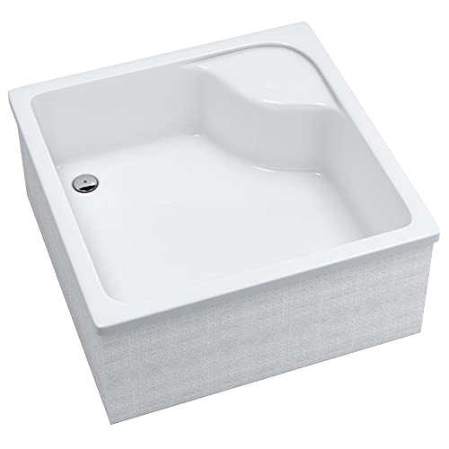 Sellon24® Plato de ducha con soporte, color blanco, estable, liso, soporte de poliestireno expandido, plato de ducha de acrílico, cuadrado, R55, baldosable, profundo (90 x 90 x 41 cm)