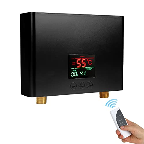 Pequeño calentador de agua eléctrico, 3 kW, 220 V, sin depósito, calentador de agua instantáneo para cocina, para colgar en la pared, 30-55 ℃, pantalla digital, listo para enchufar (negro)