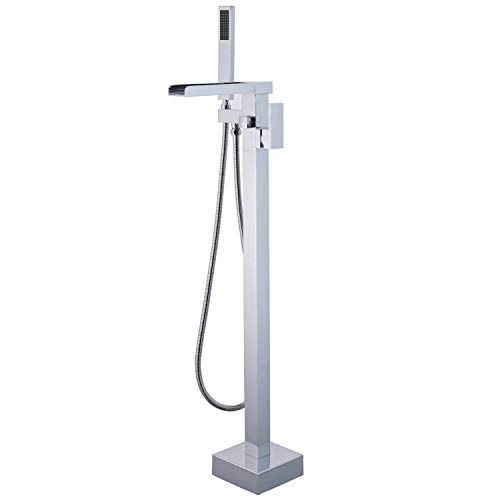 Pie de piso Mezclador Grifo para bañera Montaje en suelo cascada Grifo de bañera con ducha de mano flexible, Cromo, Beelee BL19007