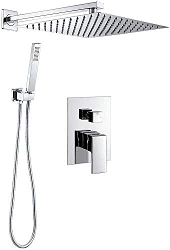 VALAZ Ducha empotrada en pared monomando cromada con rociador de 25cm acero inoxidable