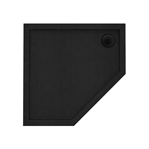 Plato de ducha negro pentagonal efecto piedra, 90 x 90 cm, 5 cm de alto