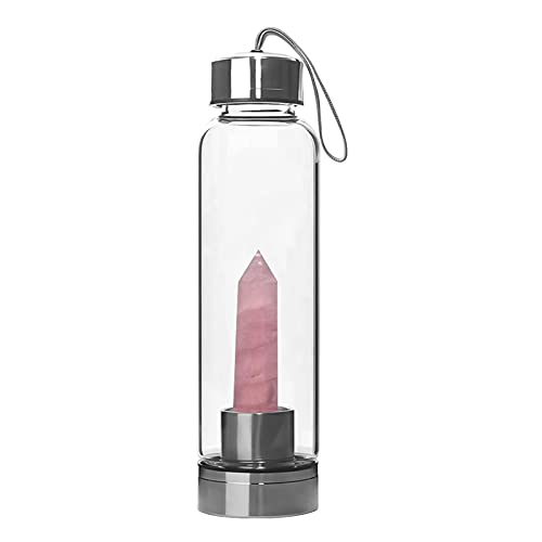 KIPOP Crystal Water Bottle - Botella de agua de cristal con parte superior extraíble para centro de piedras preciosas (550 ml)