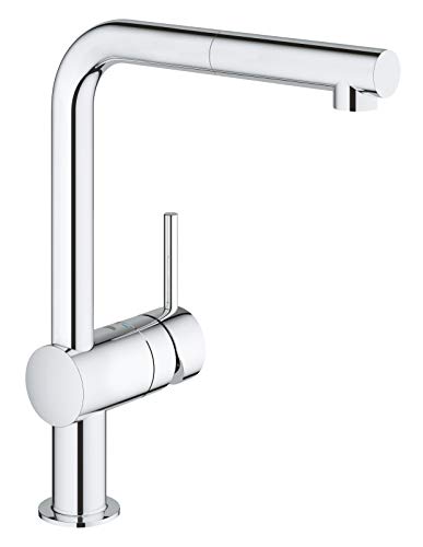 GROHE Minta, Grifo de cocina (caño alto extraíble, forma en L, giro de 360º, menor consumo de agua), cromo, 32168000