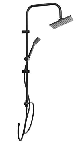 Juego de ducha con ducha de lluvia y ducha de mano, color negro, juego de grifo de ducha rectangular, para lluvia y mano, sistema 2 en 1