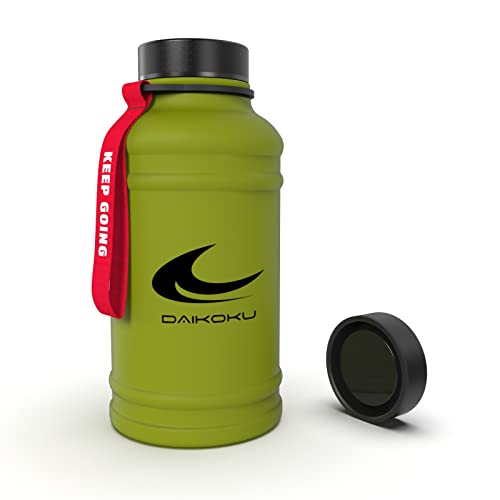Daikoku Botella de Agua Acero Inoxidable - Bidón 2.2 l sin BPA - Útil para Gimnasio y Todo Tipo de Práctica Deportiva - Doble Pared Termo de 12 a 24 Horas - Verde Oscuro
