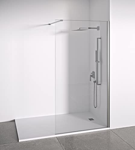 Mampara de ducha frontal panel fijo - Transparente - Cristal templado 8 mm Antical - Perfilería Plata Brillo - Ancho 120 cm - Alto 195 cm