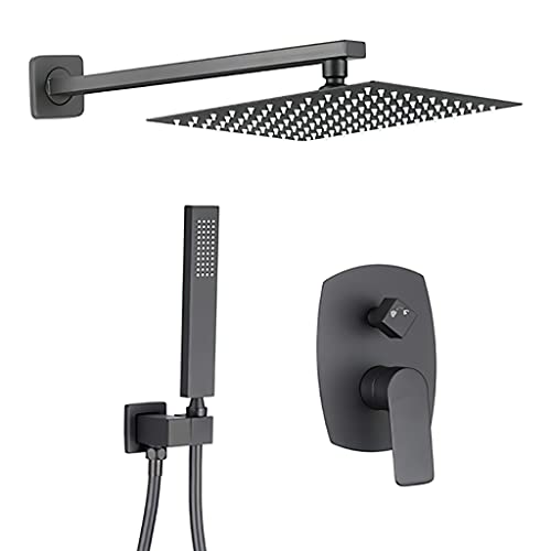 VALAZ - Ducha empotrada monomando a pared ovalada/cuadrada a pared negro mate serie Esla - 25cm