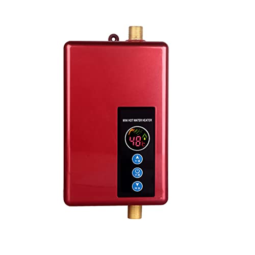 Calentador de Agua instantáneo eléctrico,CEIEVER sistema de agua caliente instantáneo 220V 5500W Mini Termo Eléctrico con Pantalla LCD Calentador de Agua sin Tanque para el cuarto de baño (rojo)