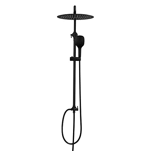 Görbach Set de Ducha Negra sin Grifo Conjunto Ducha Hidromasaje Sistema Ducha de Altura Adjustable Juego ducha Baño con ducha Columna Ducha Negra con Alcachofa y Rociador Superior D25cm.