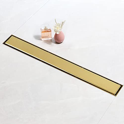 SaniteModar Canaleta ducha 60 cm, Sumidero ducha dorado, Desagüe ducha de Acero Inoxidable con Sifón y Filtro