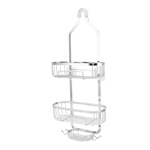 Cesta de Baño de Montaje en Pared, Estantes de Baño sin Perforaciones Metal Hierro Mano de Obra Fina Innovación 2 Capas para Superficie de Baldosas de Cerámica (Cromo Astilla)