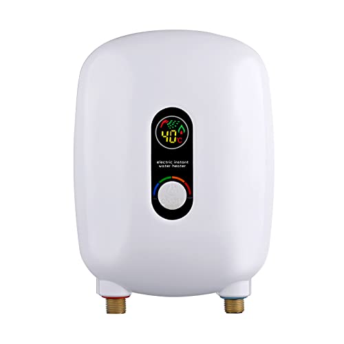 GDWD Calentador de agua eléctrico, 220 V, mini calentador de agua, 6500 W, sin depósito, sistema de agua caliente instantáneo para el cuarto de baño (Blanco)
