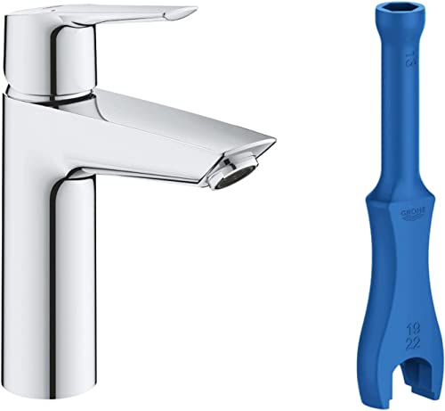 Grohe Start QuickFix- Grifo de lavabo monomando M (vaciador click-clack, menor consumor de agua, fácil instalación, altura 192mm), cromo, 24204002