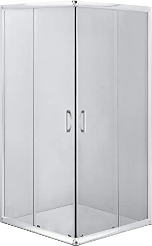 VBChome Cabina de ducha de 80 x 80 cromada, cuadrada, para esquina, puerta corredera, mampara de ducha, cristal de seguridad transparente, mampara de ducha, moderna y elegante, alta calidad