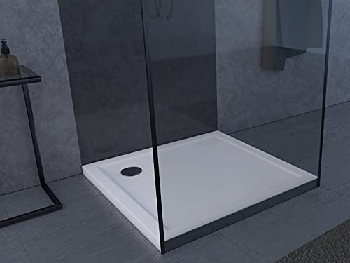 MARWELL Plato de ducha cuadrado de 90 x 90 cm, plato de ducha de acrílico sanitario de alta calidad, apto para mamparas de ducha con una superficie de 90 x 90 x 4 cm, cuadrado, color blanco, FAC373