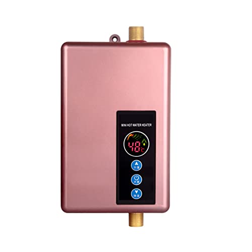 GDWD Calentador de Agua instantáneo, Calentador de Agua eléctrico sin Tanque de 220V 5500W con pantalla LED, protección contra fugas, ducha de apagado automático y sistema de agua caliente (oro rosa)