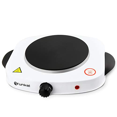 Grunkel - EHP-118 - Hornillo Eléctrico de 18cm de Placa. Cocina Eléctrica portátil ideal para Caravanas, Camping o Cocinas Pequeñas - 1500W - Metal forjado – Blanco
