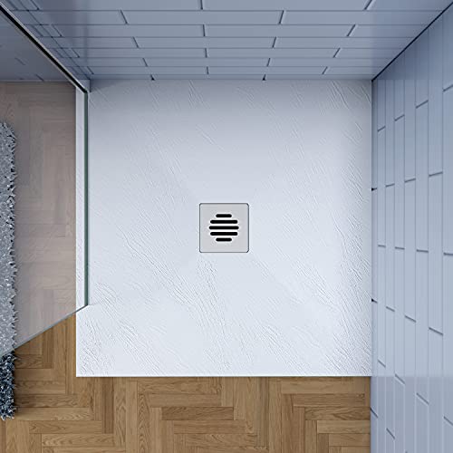90x90cm Plato de ducha AICA blanco textura pizarra+Accesorios de desagüe