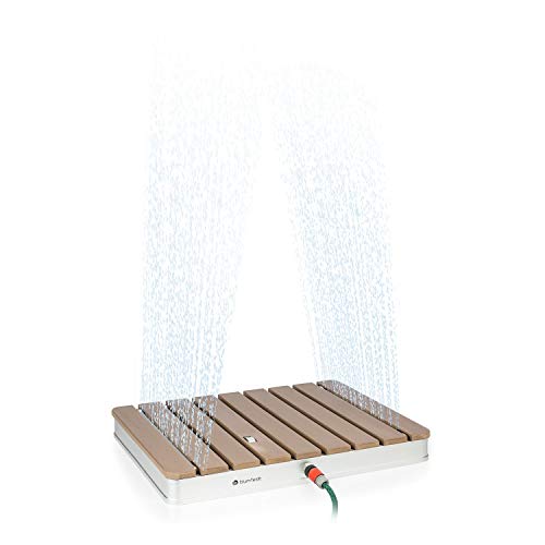 Blumfeldt Garden Shower Sumatra Breeze Square SL - ducha de jardín ducha exterior piso de ducha ducha exterior ducha de sauna, Altura ajustable hasta 4 m, Material: Aluminio / WPC, marrón
