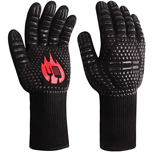HONGTAISHENG Guantes de Barbacoa Resistentes al Calor 800 °C con Revestimiento de Silicona Antideslizante, como Guantes de Cocina, Guantes de Horno, Guantes para Horno, cocinar a la Parrilla, Negro