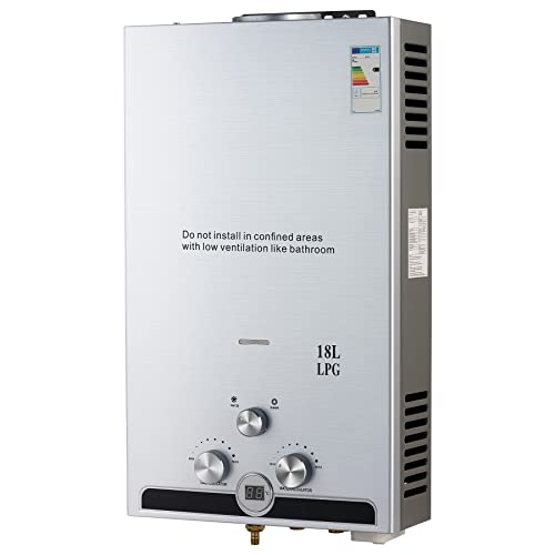 CO-Z 18L Calentador de Agua Butano Calentador de Agua LPG Instantáneo, Certificado CE, Calentador de Agua de Gas Licuado de Petróleo sin Tanque