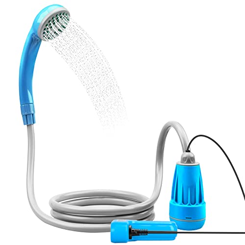 Ducha de Camping Ducha de Viaje Portátil al Aire Libre con Garantía de 3 Años Batería recargable Cabezal de Ducha Manguera Bomba de Agua para Ducha de Perros Bicicleta Plantas de Lavado de Riego-Azul