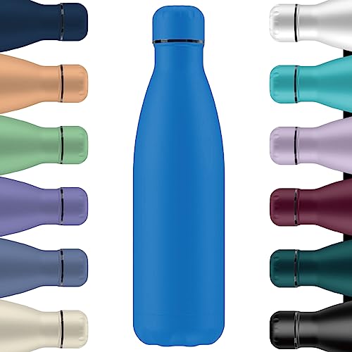 Botella de Agua Térmica de Acero Inoxidable Reutilizable | Sin BPA | Mantiene 24H Frio / 12H Calor | Isotérmica y Hermética - Doble Pared al Vacío a Prueba de Fugas (500ml, Azul)