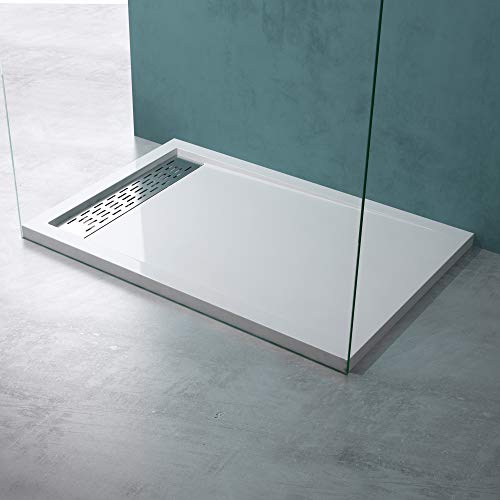 Mai & Mai Plato de ducha muy plano y estable en blanco Xetro04 de acrílico, forma rectangular dimensiones 80x120x5cm