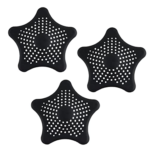 3 filtros de drenaje de silicona con diseño de estrella de mar, para ducha, bañera, fregadero y cocina, color negro