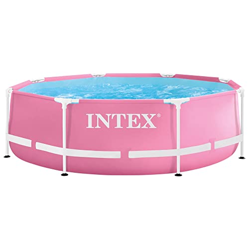 Intex 55257 - Piscina desmontable redonda Metal Frame familiar color rosa, medidas Ø244x76 cm, capacidad 2,843 Litros, material resistente triple capa, tubular, infantil