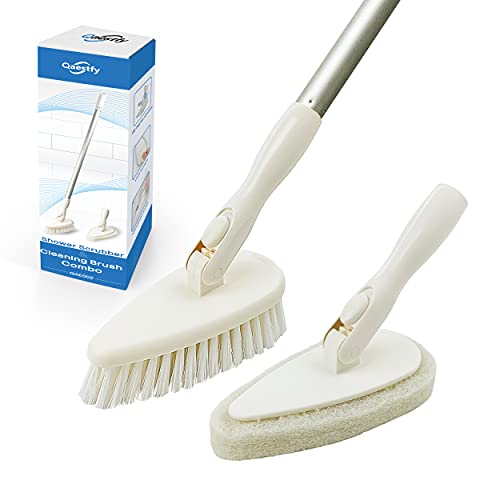 Qaestfy Cepillo de limpieza de ducha y estropajo combinado con bañera de mango largo desmontable de 51 pulgadas y azulejos, limpiador de baño, herramientas de limpieza para ducha, bañera y bañera