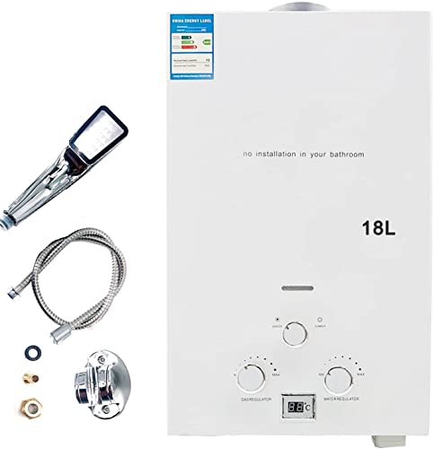 CDZHLTG Calentador de Agua de Gas Propano GLP 18L, 36KW Calentador de Gas GLP Propano Calentador de agua Instantáneo Adecuado para Hogares, Apartamentos, LCD Digital