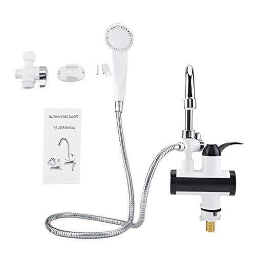Grifo instantáneo Eléctrico, Haofy Grifo de Agua Caliente y Fría, Calentador Instantáneo Eléctrico con Pantalla Digital LED und Cabezal de Ducha (Entrada Vertical)