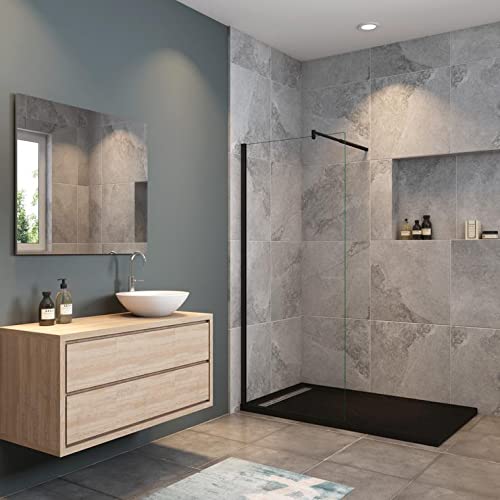 Mamparas de Ducha Pantalla Panel Fijo Perfil Negro Mate Cristal Antical 8mm Barra 70-120cm - 80x200cm