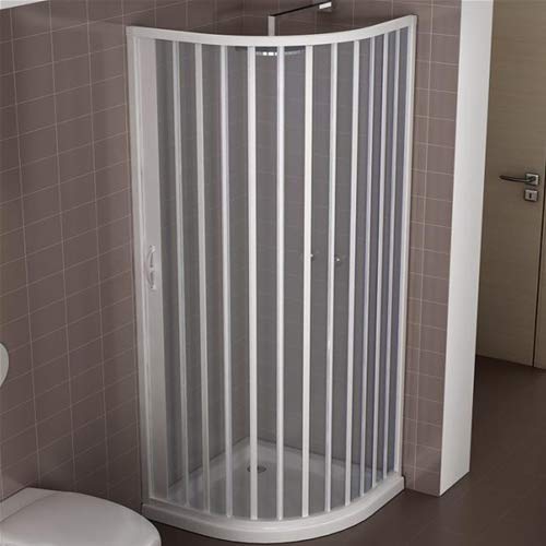 Cabina de ducha reducible de PVC 80 x 80 cm modelo Roxana semicircular paneles semitransparentes con apertura de fuelle lateral
