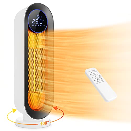 Calefactor 2000W, ECO Calefactor bajo consumo, PTC, 100°Oscilación, Temporizador 12h, Termostato, Protección contra Sobrecalentamiento y Vuelco, 3 Modo, Calentador，Pantalla Grande