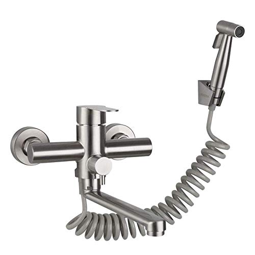 grifo cocina pared con pistola, grifos de cocina fregadero, acero inoxidable, grifo de agua fría y caliente,lavadero grifo cocina extraible (cepillado)