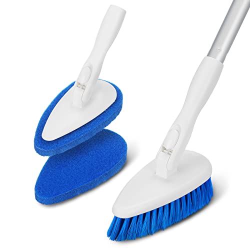 Qaestfy Cepillo Limpieza Ducha y depurador de Azulejos Baño Hogar con 130cm Mango Largo Bañera Cepillo Cabeza de Bloqueo en su Lugar para Fregar el Suelo de la Pared del baño, Modelo QAE008