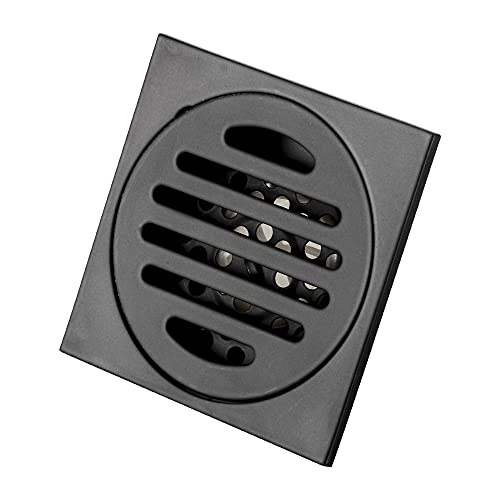 GERUIKE Desagüe de Suelo para Bañera con Cubierta Cuadrada de Extraíble,Antiolores Piso Desagüe Ducha 10x10 Rejilla Ducha con Tapa de Drenaje de Piso de Acero Inoxidable para Baño Ducha Cuarto Negro