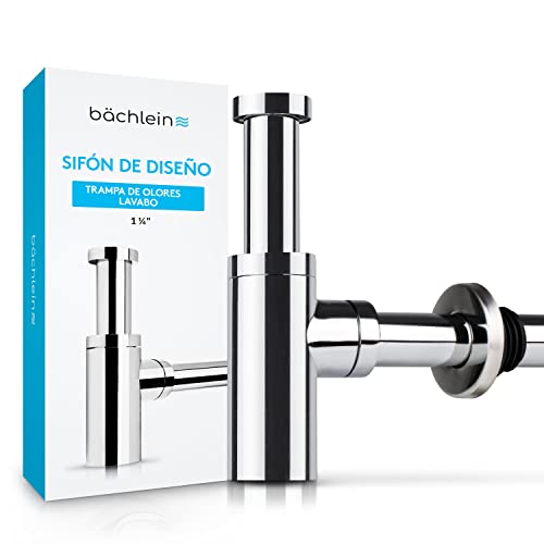 Sifón Universal de Diseño Cromado Bächlein para Lavabos y Lavamanos - Set de Desagüe - Trampa con Abertura de Limpieza + Instrucciones de Instalación - Sifón de Diseño, Sifón de Tubería