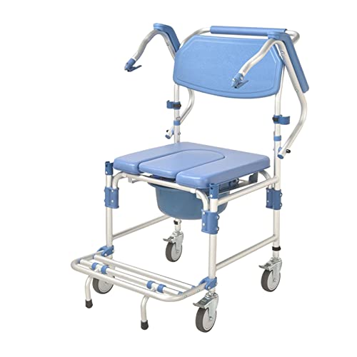Silla Ducha WC con Ruedas y Pies Abatibles,Silla con Inodoro Impermeable Incorporado en Forma de U,Silla WC Portátil,Silla con Orinal Plegable para Inodoro Silla de Baño Geriatrica